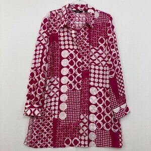 Deniss Basso Large Pink White Geometric Print Soft Flowy Button Down Tunic